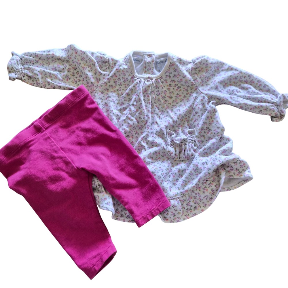 Ralph Lauren 3M Baby Girls Floral Pima Cotton Tunic and Leggings 2PC Set Pink